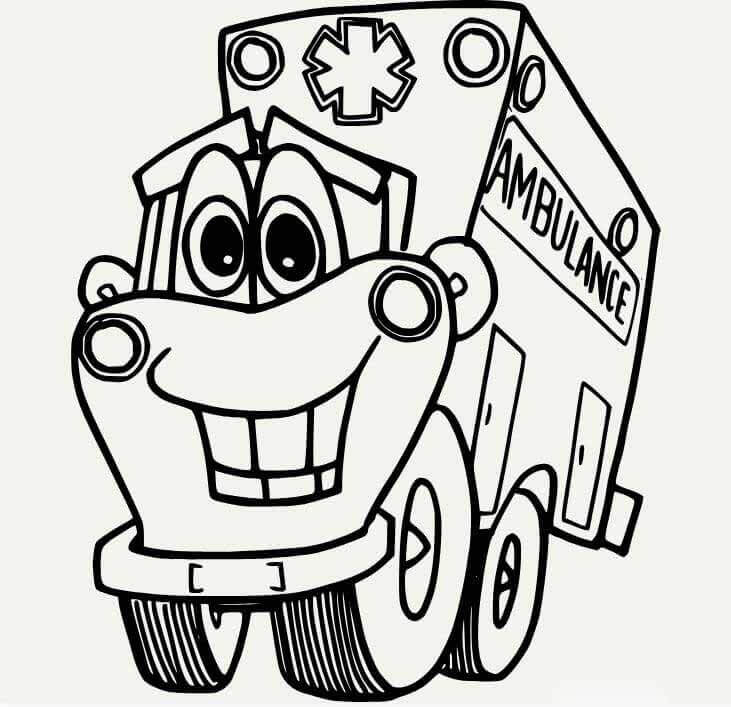 Cute smiling ambulance coloring page