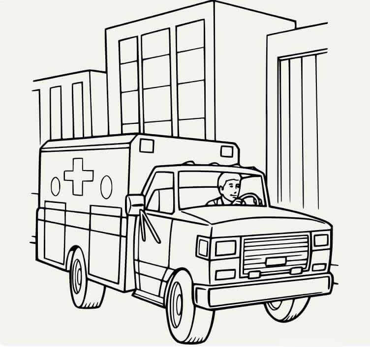 Ambulance coloring page at headquarters