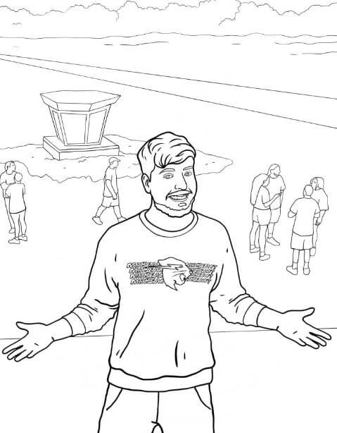 Mr Beast coloring page introducing the challenge