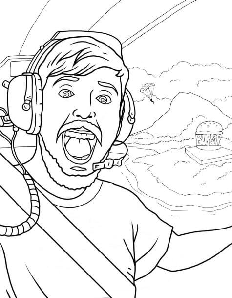 Mr Beast coloring pages with lots of challenges and lots of money