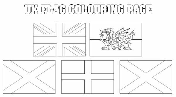 Color the flags that make up the UK flag