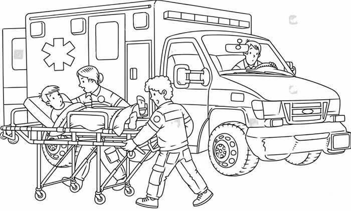 Coloring Ambulance, Doctor and Patient