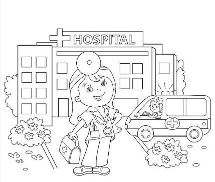 Doctor and ambulance coloring page