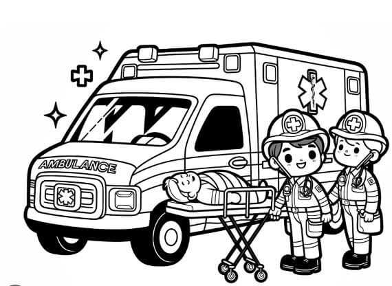 Ambulance coloring page picking up patients