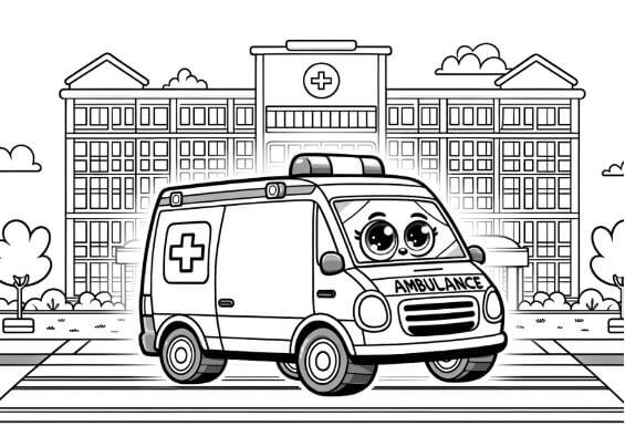 Ambulance coloring page in hospital