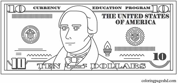 Alexander Hamilton 10 Dollar Coloring Page