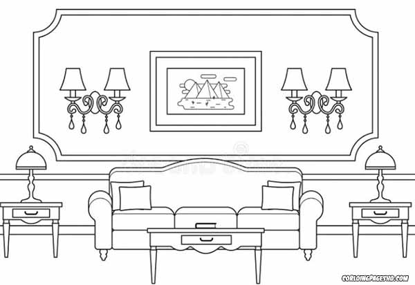 Living room furniture coloring page for kids