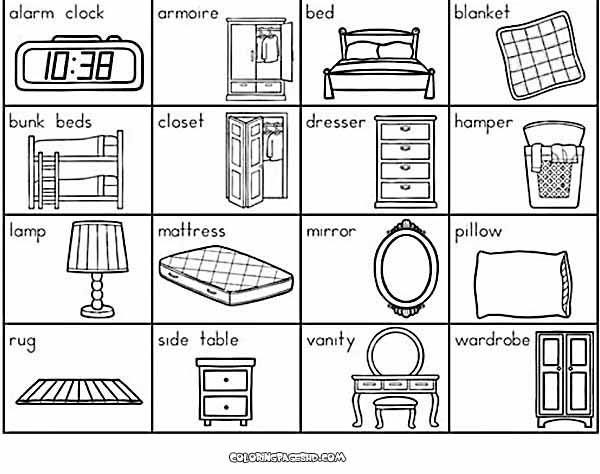 Coloring pictures of household items in beautiful bedrooms