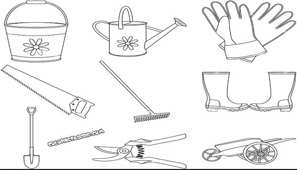 Garden tools coloring pages