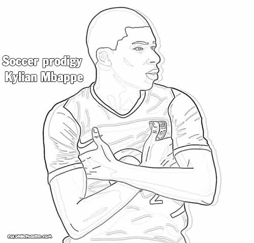 A coloring picture of player Mbappe with a big smile