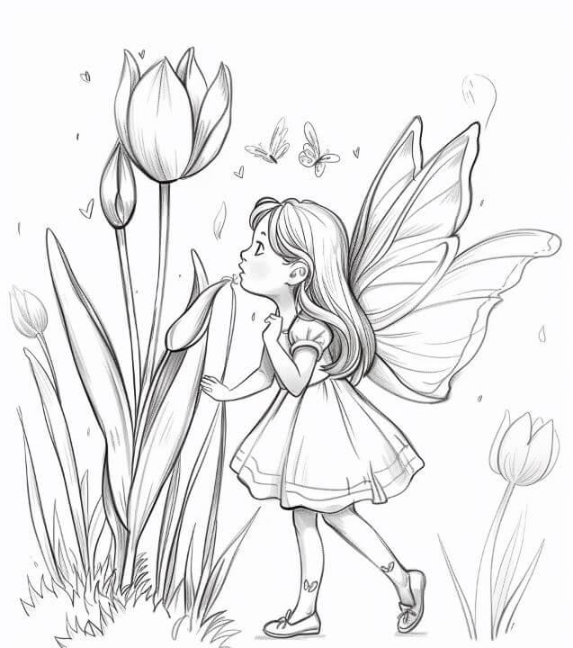 1001+ Tranh tô màu hoa Tulip đẹp và ý nghĩa 102 tranh tô màu Thiên thần bên hoa Tulip cực dễ thương