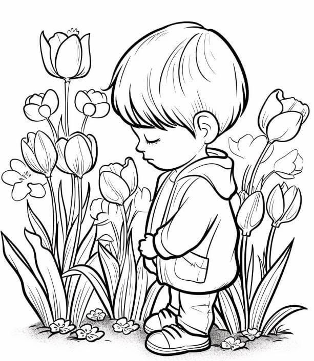 1001+ Tranh tô màu hoa Tulip đẹp và ý nghĩa 108 Câu bé yêu hoa tulip cần được tô màu