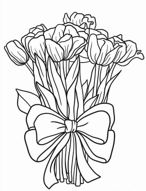 1001+ Tranh tô màu hoa Tulip đẹp và ý nghĩa 110 Một bó hoa Tulip với chiếc nơ cực lộng lẫy