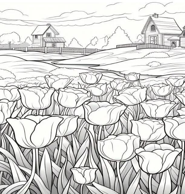 1001+ Tranh tô màu hoa Tulip đẹp và ý nghĩa 115 Hình tô màu cánh đồng hoa Tulip to đẹp, tươi tốt cho bạn thể hiện màu sắc