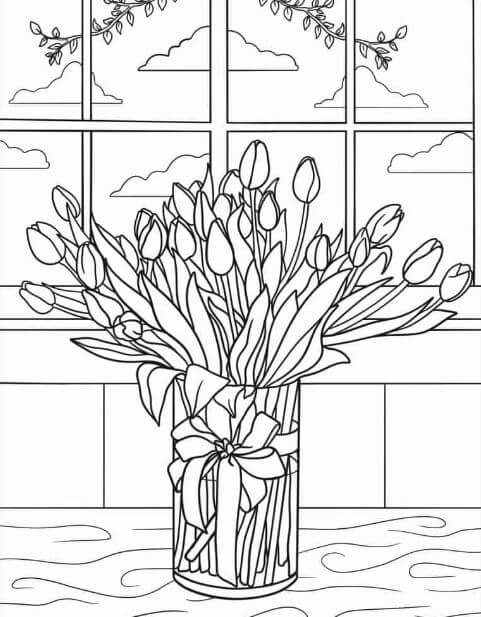 1001+ Tranh tô màu hoa Tulip đẹp và ý nghĩa 83 Những bông hoa Tulip trong lọ cần được tô màu thật đẹp