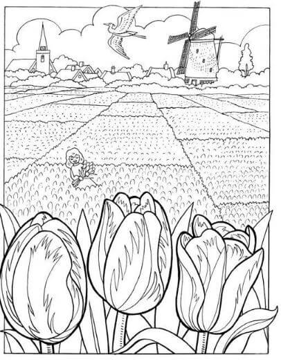 1001+ Tranh tô màu hoa Tulip đẹp và ý nghĩa 87 Khám phá màu sắc với hình tô màu cánh đồng hoa Tulip cực đẹp