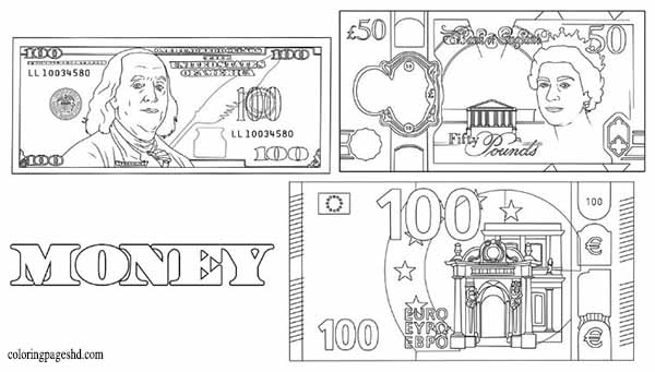 Dollar bill coloring pages printable free