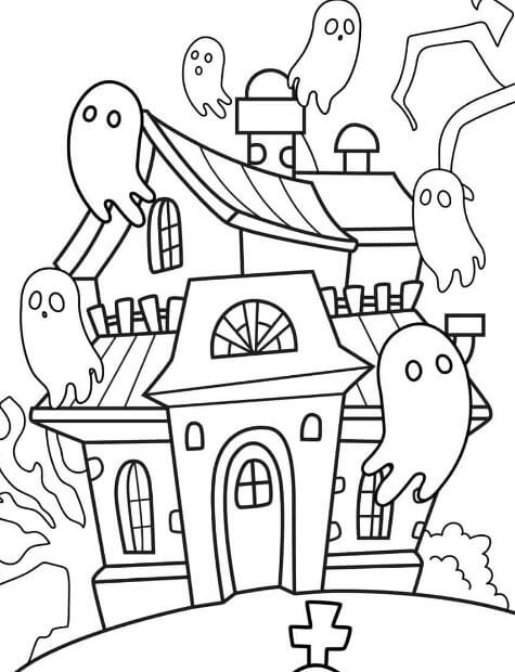 101+ Tranh tô màu con ma quỷ kinh dị mùa Halloween 68 Tô màu căn nhà ma ám